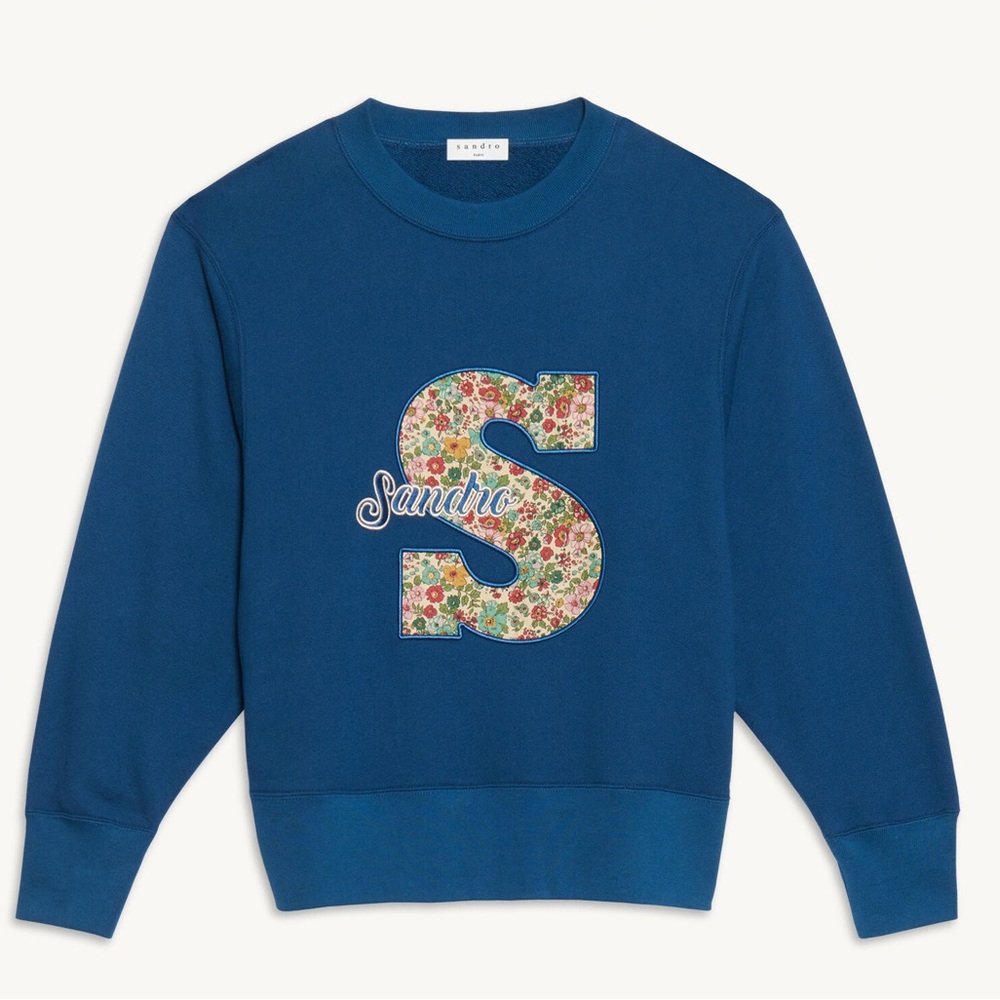 Sandro Classic Embroidered Crewneck Sweatshirt Women’s Size 1 (Small) in Blue